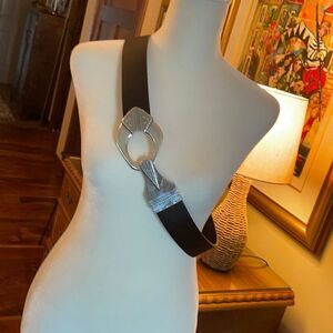 Chico's Leather Geometric Design Hook Buckle Belt